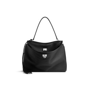 Sac À Main Rodeo Moyen Cuir De Veau Grainé pour Femme en Noir