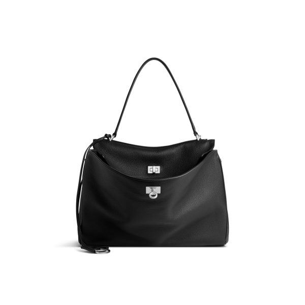 Sac À Main Rodeo Moyen Cuir De Veau Grainé pour Femme en Noir